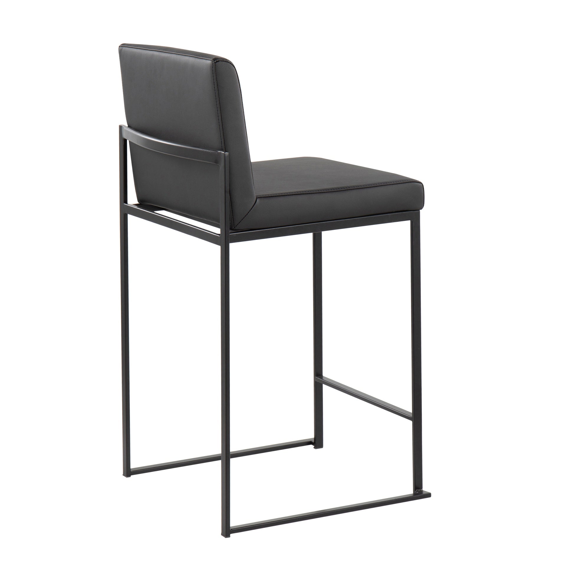 Fuji Contemporary High Back Counter Stool in Black Steel and Black Faux Leather by LumiSource - Set of 2
