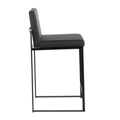 Fuji Contemporary High Back Counter Stool in Black Steel and Black Faux Leather by LumiSource - Set of 2