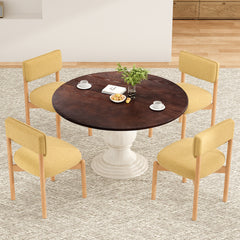 Modern Wooden Blended Linen Yellow Dining Chair (Set of 2)