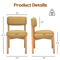 Modern Wooden Blended Linen Yellow Dining Chair (Set of 2)