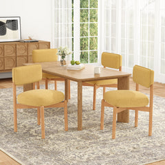 Modern Wooden Blended Linen Yellow Dining Chair (Set of 2)