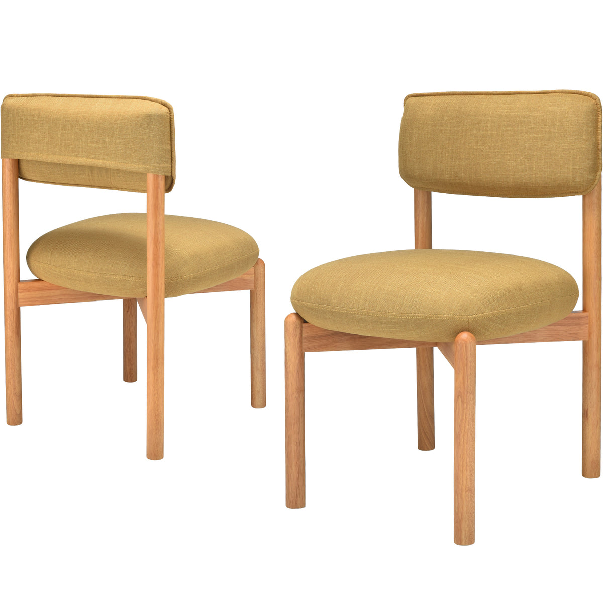 Modern Wooden Blended Linen Yellow Dining Chair (Set of 2)