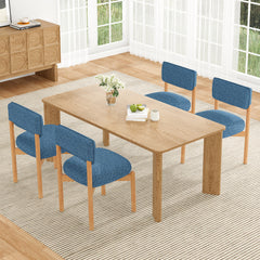 Modern Wooden Blended Linen Blue Dining Chair (Set of 2)