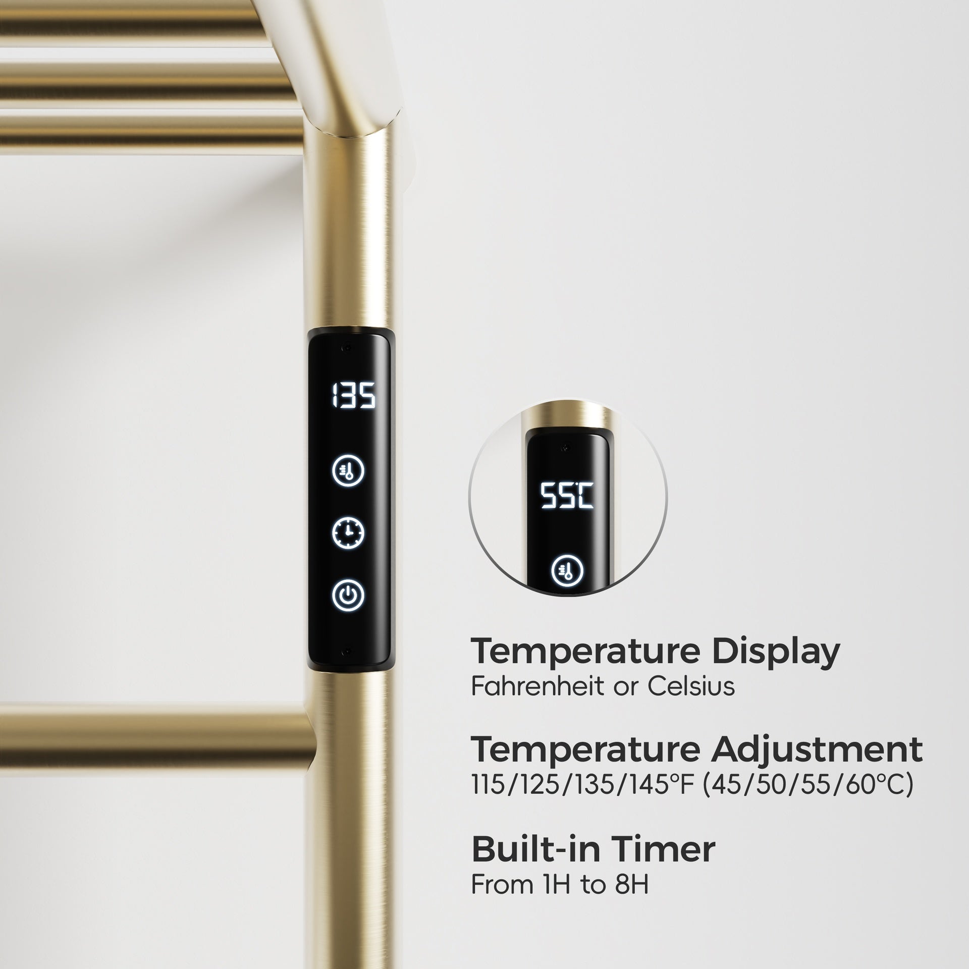 Heated Towel Rack with Top Shelf, 3-Bar Towel Wall MountedWarmer for Bathroom with Intelligent Touch Screen Timer, 304 Stainless Steel Polished, Plug-in/Hard-Wired