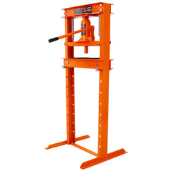 Hydraulic Shop Press ,12-Ton Capacity , Floor Mount ,with Press Plates, H-Frame Garage Floor Press, Adjustable Working Table Height,orange