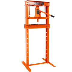 Hydraulic Shop Press ,12-Ton Capacity , Floor Mount ,with Press Plates, H-Frame Garage Floor Press, Adjustable Working Table Height,orange