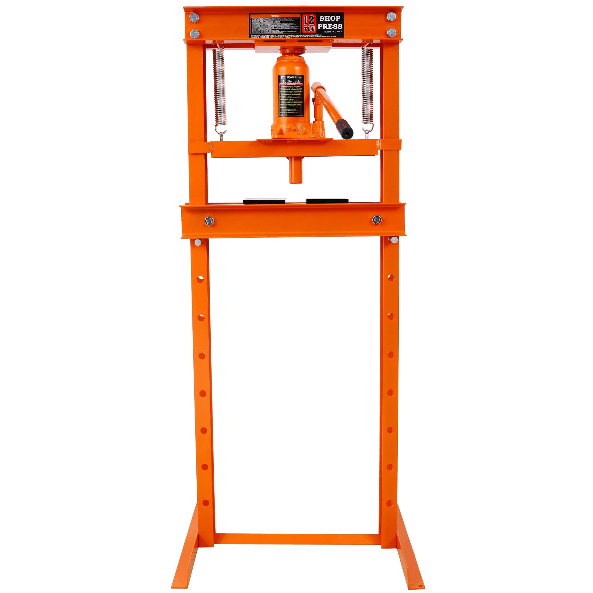 Hydraulic Shop Press ,12-Ton Capacity , Floor Mount ,with Press Plates, H-Frame Garage Floor Press, Adjustable Working Table Height,orange