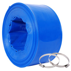 3"x50FtPool Backwash Hose, Blue Heavy Duty Reinforced PVC Lay Flat Water Discharge Hose for Swimming Pool Filter Pump,with 2 Clamp