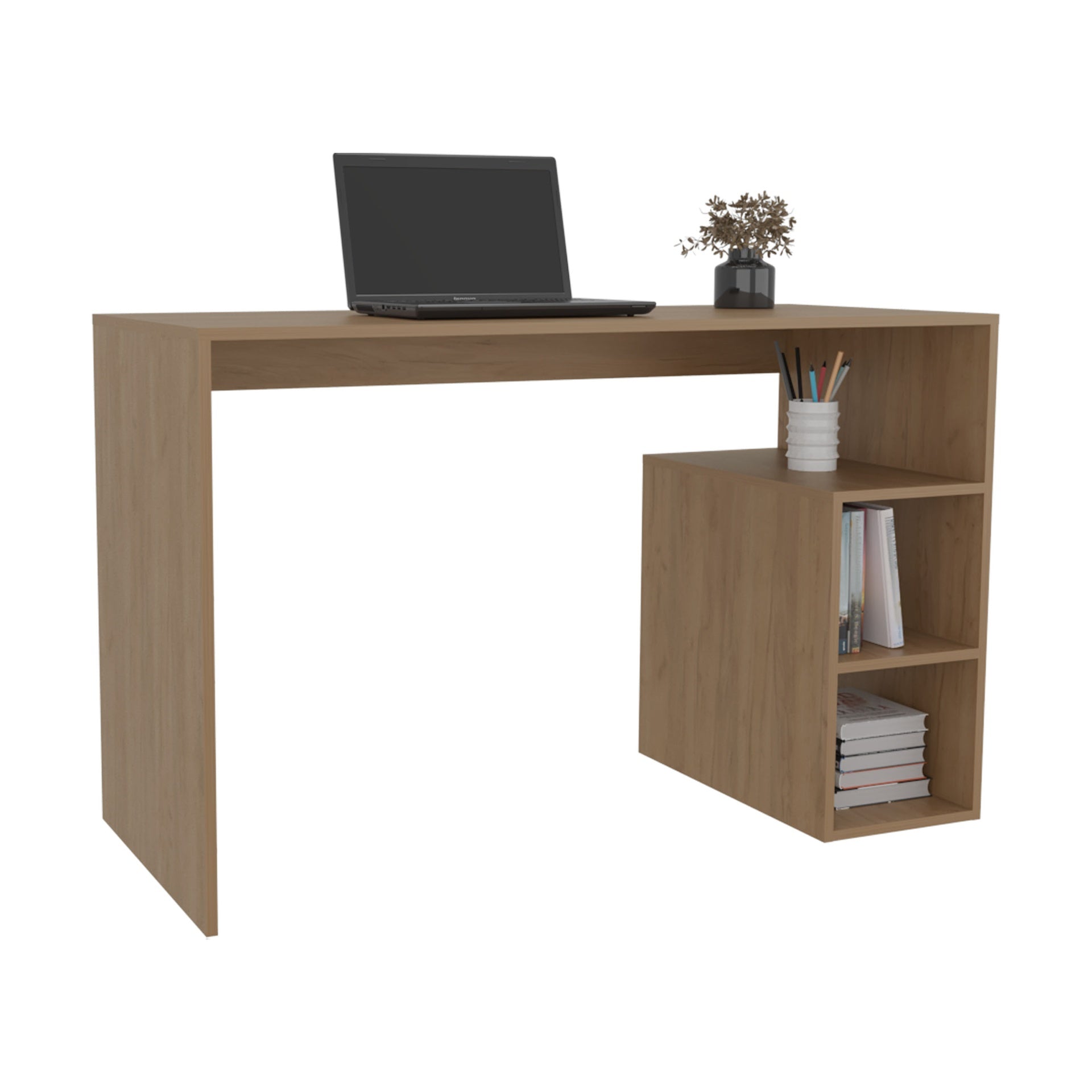 Computer Desk, 3 Shelves, Light Pine