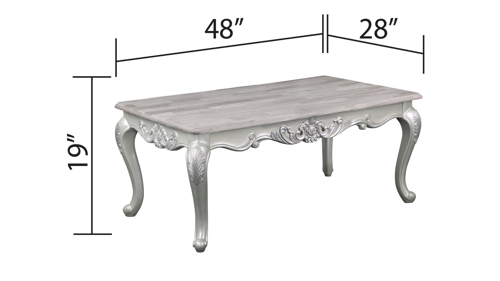 Melrose Traditional Style Coffee Table Made with wood in Silver Finish