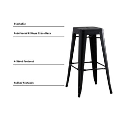 Backless Modern Light Weight Industrial Rustic Vintage Costal Metal Bar Stools with No Back and 4 Leg Design (Set of 2) (30" Seat, Matte Black)