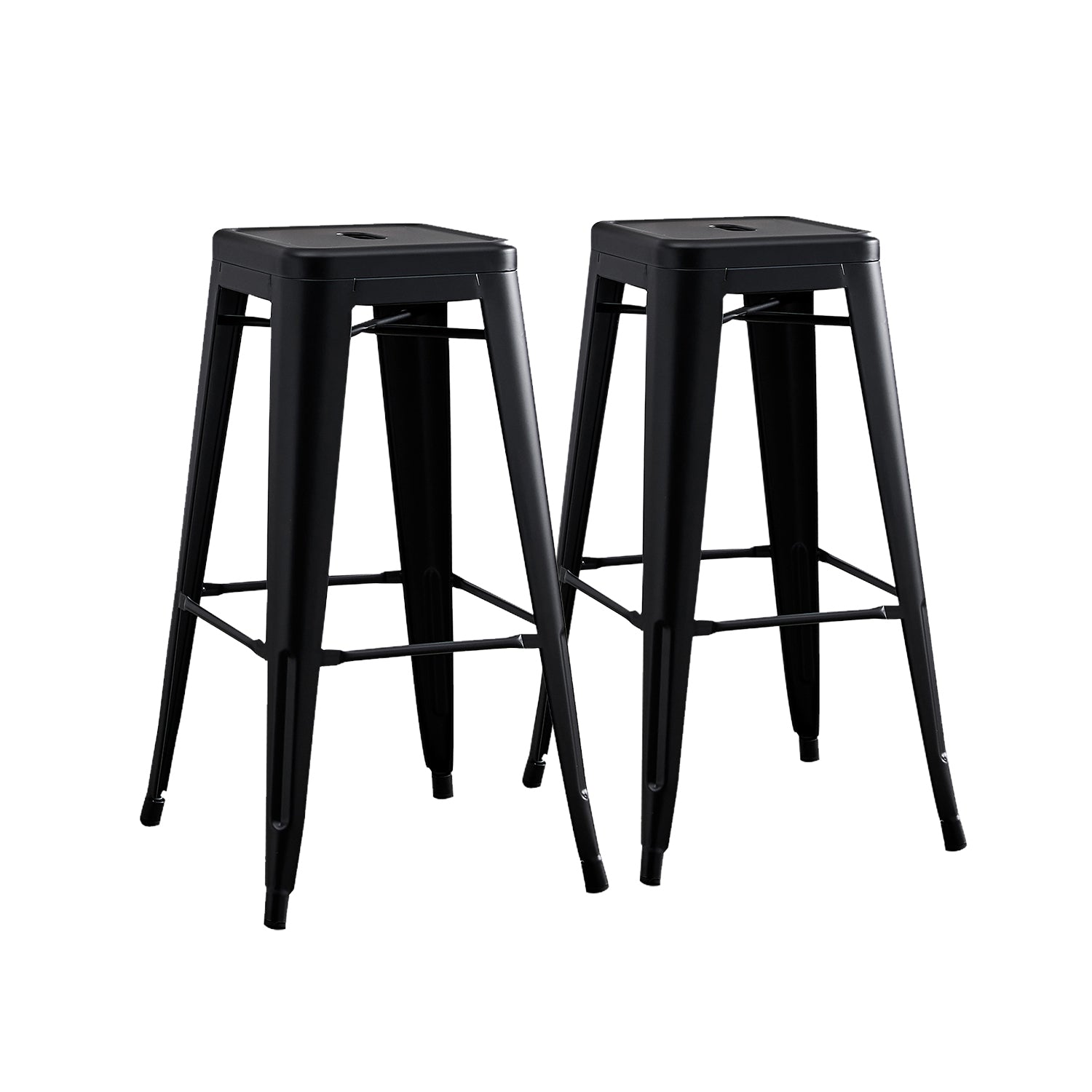 Backless Modern Light Weight Industrial Rustic Vintage Costal Metal Bar Stools with No Back and 4 Leg Design (Set of 2) (30" Seat, Matte Black)