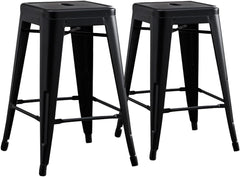 Backless Modern Light Weight Industrial Rustic Vintage Costal Metal Bar Stools with No Back and 4 Leg Design (Set of 2) (30" Seat, Matte Black)