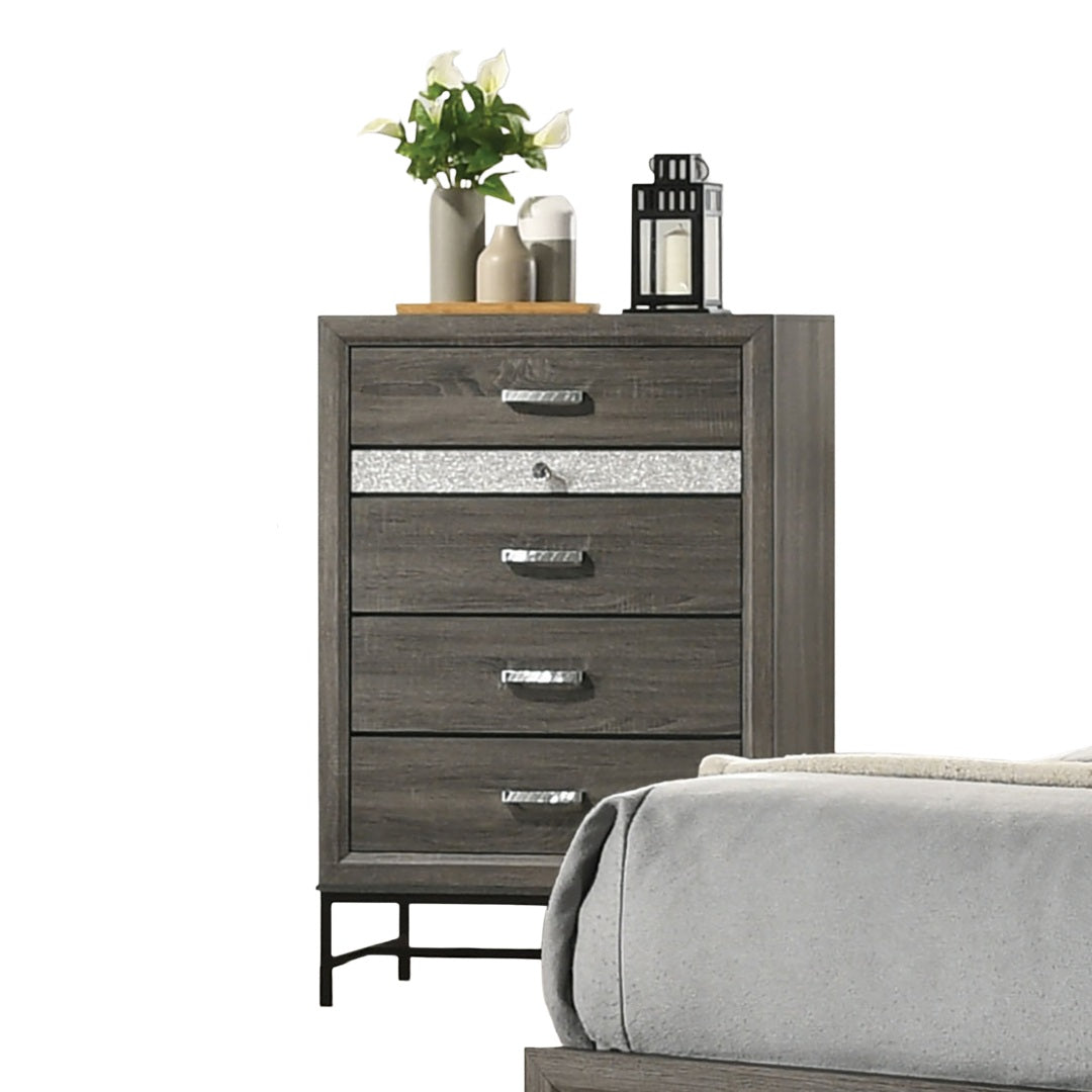 Contemporary Style 4-Drawers Chest 1pc Metal Legs Acrylic Accent Drawer Handles Gray Finish Bedroom Furniture