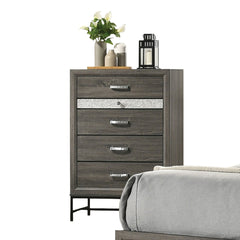Contemporary Style 4-Drawers Chest 1pc Metal Legs Acrylic Accent Drawer Handles Gray Finish Bedroom Furniture