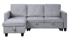 Novella 82.5"W Light Gray Velvet Reversible Sleeper Sectional Sofa with Storage Chaise