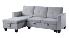 Novella 82.5"W Light Gray Velvet Reversible Sleeper Sectional Sofa with Storage Chaise