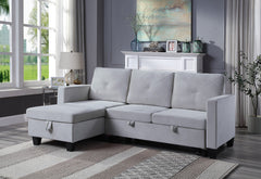 Novella 82.5"W Light Gray Velvet Reversible Sleeper Sectional Sofa with Storage Chaise