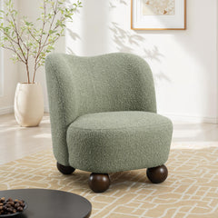 Contemporary Style 1pc Accent Chair Upholstered In Boucle Fabric Ball Feet Curve Back Green Finish Primary Living Room
