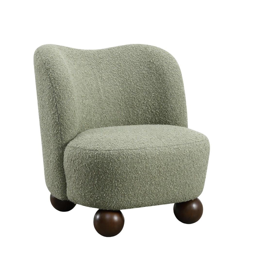 Contemporary Style 1pc Accent Chair Upholstered In Boucle Fabric Ball Feet Curve Back Green Finish Primary Living Room