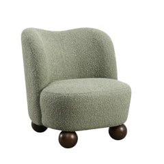 Contemporary Style 1pc Accent Chair Upholstered In Boucle Fabric Ball Feet Curve Back Green Finish Primary Living Room