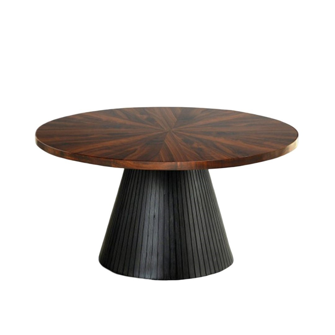 Contemporary Style 1pc Round Coffee Table Parquet Pattern Top Drum Base Black Finish