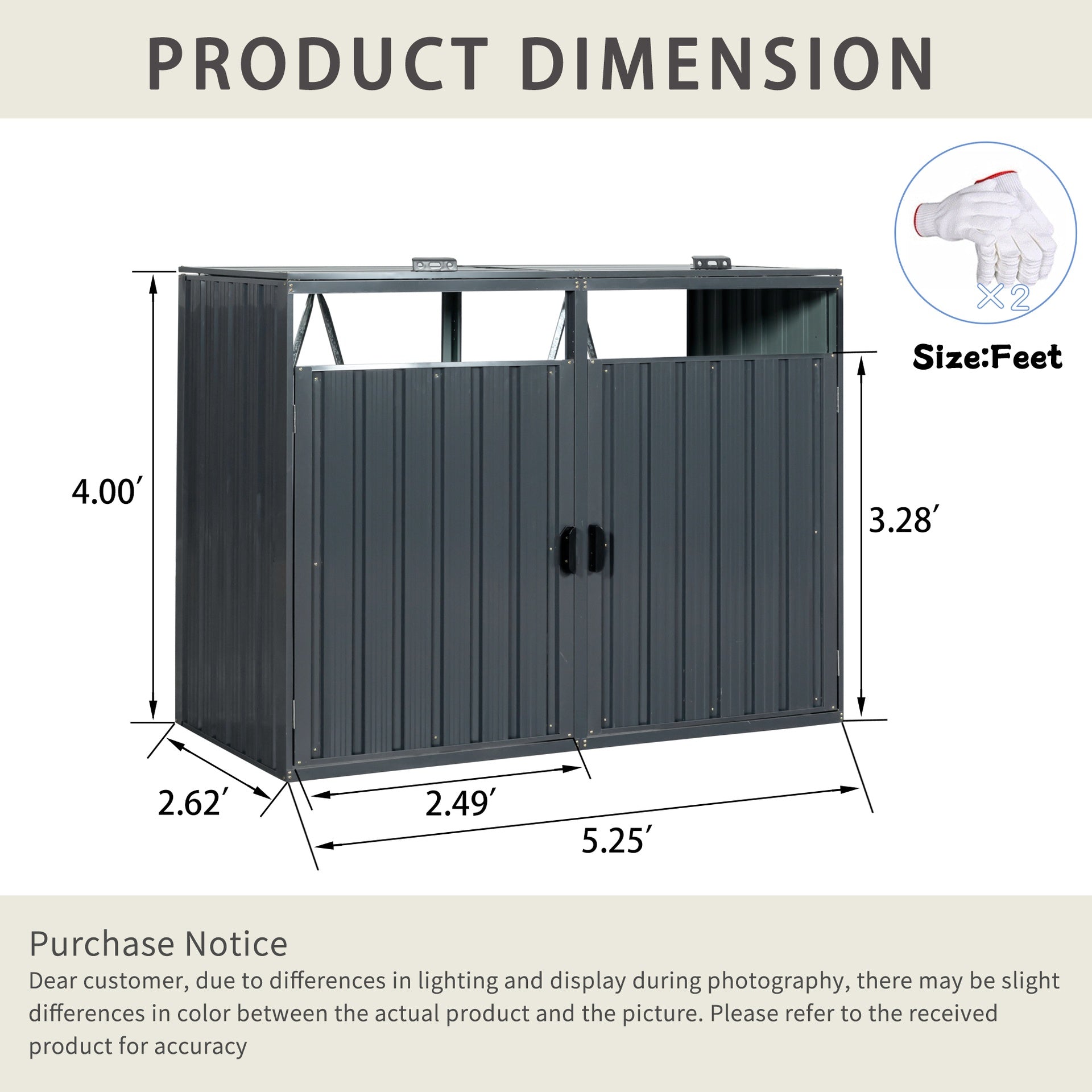 Garbage Bin Shed Stores 2 Trash Cans Metal Outdoor Bin Shed for Garbage Storage,Stainless Galvanized Steel, Bin Shed for Garden Yard Lawn
