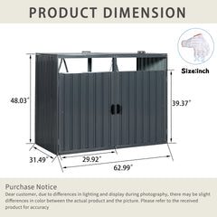 Garbage Bin Shed Stores 2 Trash Cans Metal Outdoor Bin Shed for Garbage Storage,Stainless Galvanized Steel, Bin Shed for Garden Yard Lawn