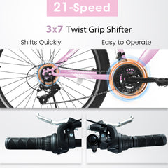 A24208D Mountain Bike 24/26 Inch, High-Density Carbon Steel Frame, 21 Speed, Front Suspension, Dual V-Brakes, 80% Pre-Assembled for Men Women Teens