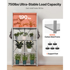 Folding Storage Shelf with Wheels 5-Tier No Assembly Organizer Shelf Grey