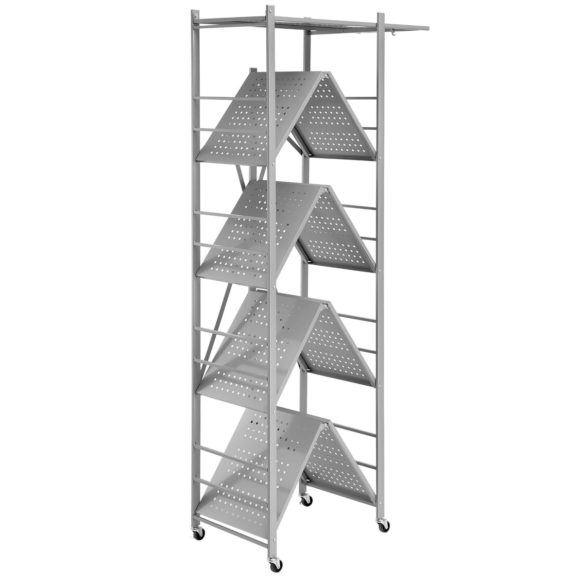 Folding Storage Shelf with Wheels 5-Tier No Assembly Organizer Shelf Grey