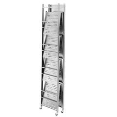Folding Storage Shelf with Wheels 5-Tier No Assembly Organizer Shelf Grey