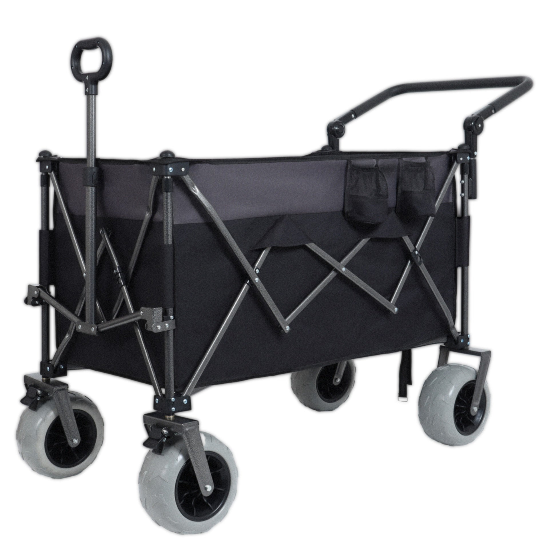 Multi-Functional Push-Pull Folding Wagon Cart with Rotating Handle & 9"x4" Beach Tires for Camping & Beach –300L XL Heavy-Duty, Large Capacity for Transport, Groceries, and Outdoor Use