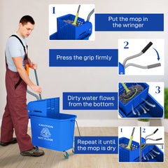 HOMCOM Mop Bucket with Wringer on Wheels for Floor Cleaning, 21 Quart, Separate Dirty and Clean Water, Blue