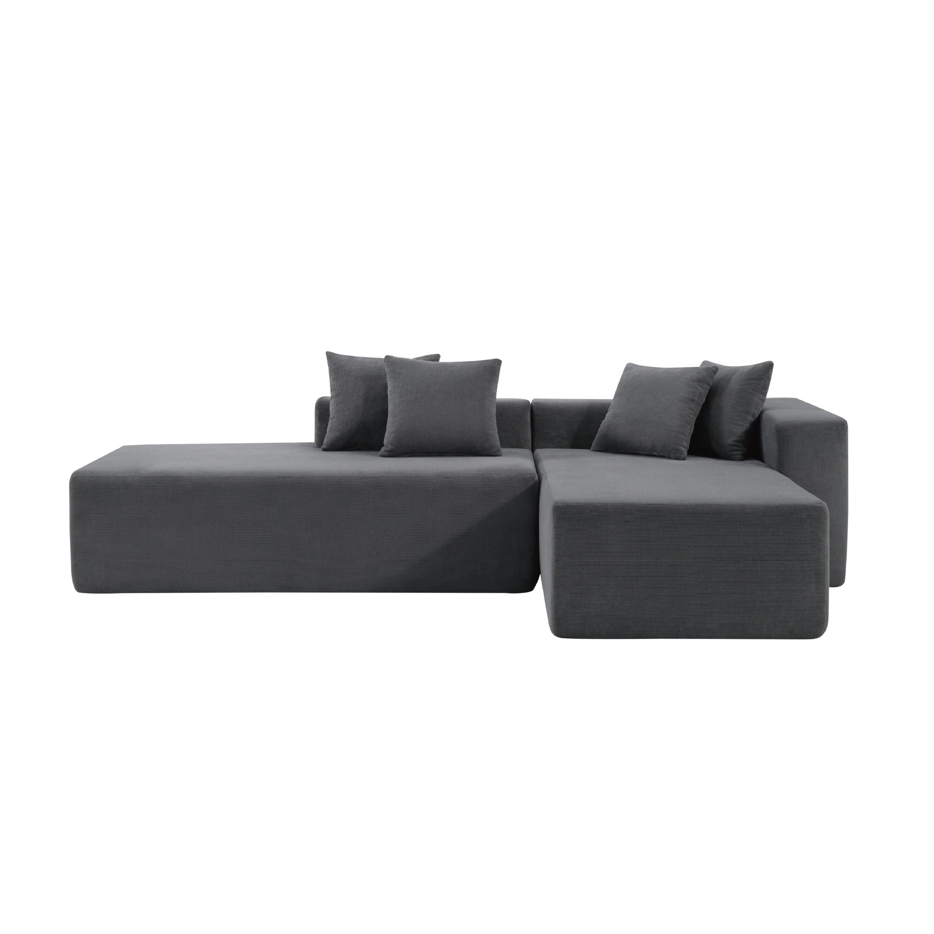 101-inch L-shaped modular sofa with deep seat design, no assembly required, high-density foam filling with high-carbon steel wrapped springs,-loung bed, suitable for living room, bedroom, apartment.