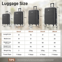 Hardshell Luggage Sets 6 Piece with 2 Bags,Carry on Suitcase with Handle Password Lock Double Spinner Wheels, Lightweight 16"+20"+24"+28" Luggages