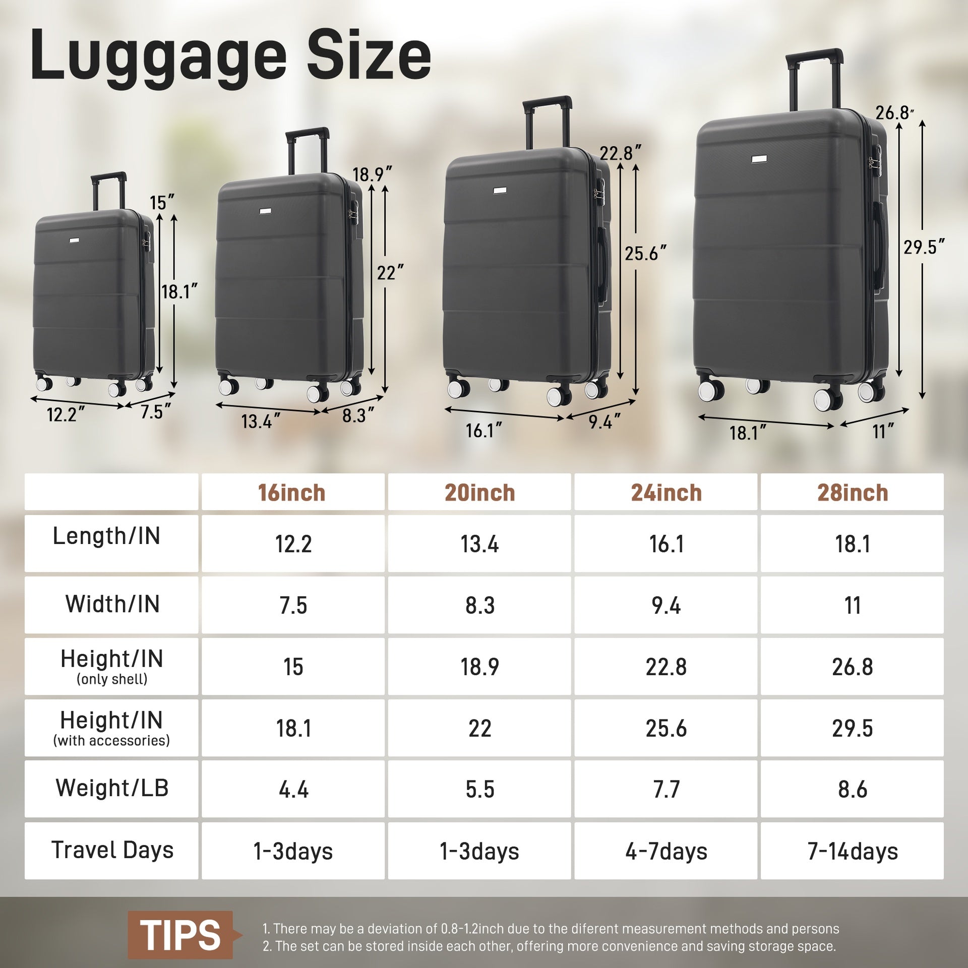 Hardshell Luggage Sets 6 Piece with 2 Bags,Carry on Suitcase with Handle Password Lock Double Spinner Wheels, Lightweight 16"+20"+24"+28" Luggages