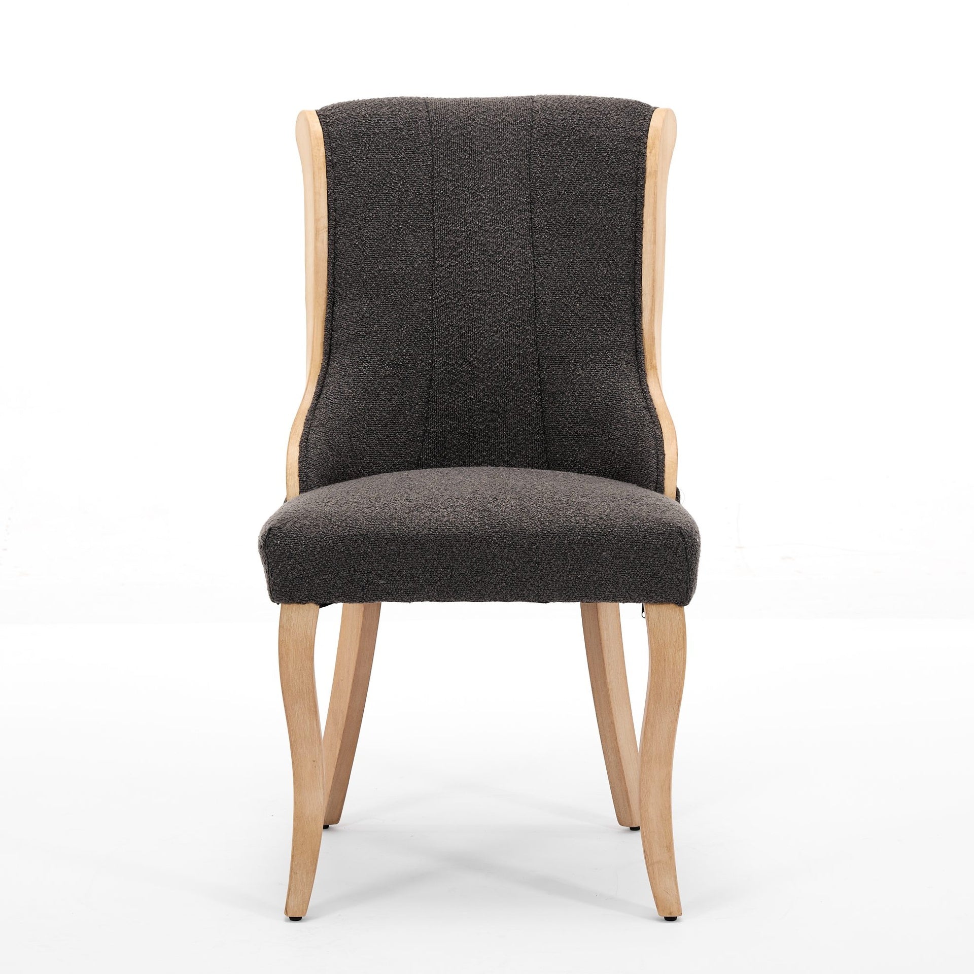 Snow Velvet Dining Chairs, Mid-Century Style with Curved Wood Trim & Sculpted Legs, Upholstered Comfort for Dining/Lounge, Accent Seating with Fluffy Fabric & Sturdy Wood, Set of 2, Gray