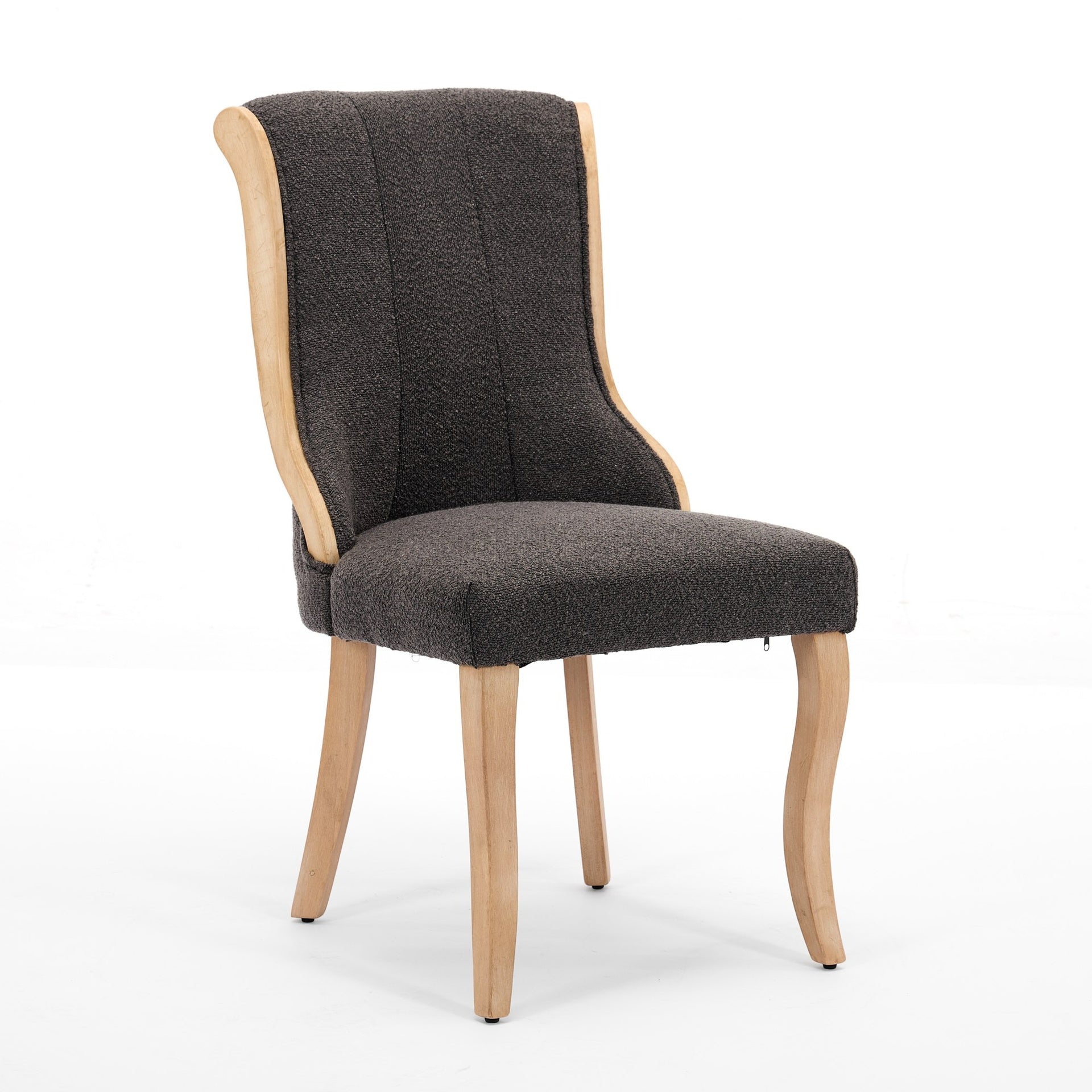 Snow Velvet Dining Chairs, Mid-Century Style with Curved Wood Trim & Sculpted Legs, Upholstered Comfort for Dining/Lounge, Accent Seating with Fluffy Fabric & Sturdy Wood, Set of 2, Gray