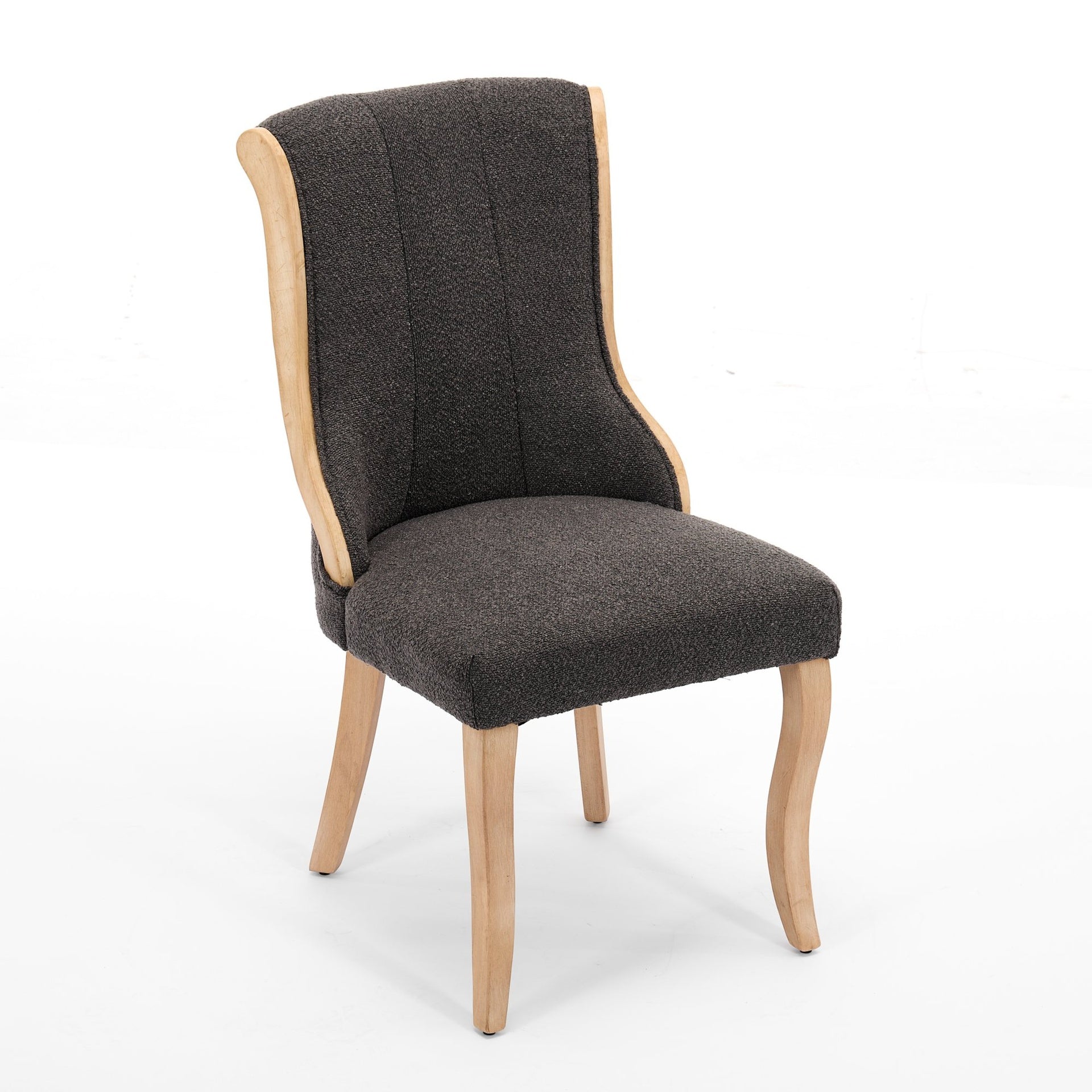 Snow Velvet Dining Chairs, Mid-Century Style with Curved Wood Trim & Sculpted Legs, Upholstered Comfort for Dining/Lounge, Accent Seating with Fluffy Fabric & Sturdy Wood, Set of 2, Gray