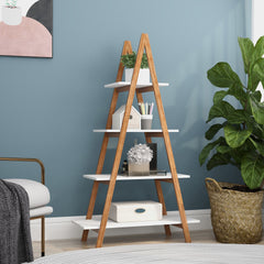 Solid bamboo wood oxford "A" frame ladder display bookshelf