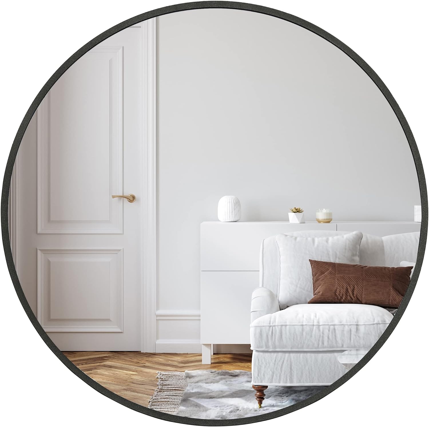 32 Inch Black Metal Framed Round Bathrrom Mirror for Wall.(W2203134044)
