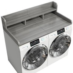 Washer Dryer Countertop with Non-slip Pads, Laundry Wood Shelf Topper with Edge, 54" Width x 27.5" Depth Double Layer Organizer for Washer and Dryer Laundry Hamper Counter Storage (Gray Stripe Color)