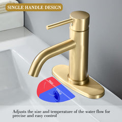 Universal 1 & 3-Hole Bathroom Faucet, ADA Compliant with 6.57" High Waterfall Spout in Brushed Gold Stainless Steel