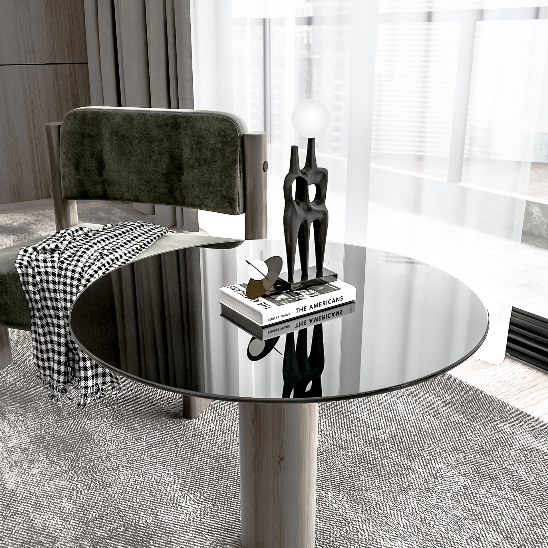 30" Inch Round Tempered Glass Table Top Black Glass 1/4" Inch Thick Round Polished Edge