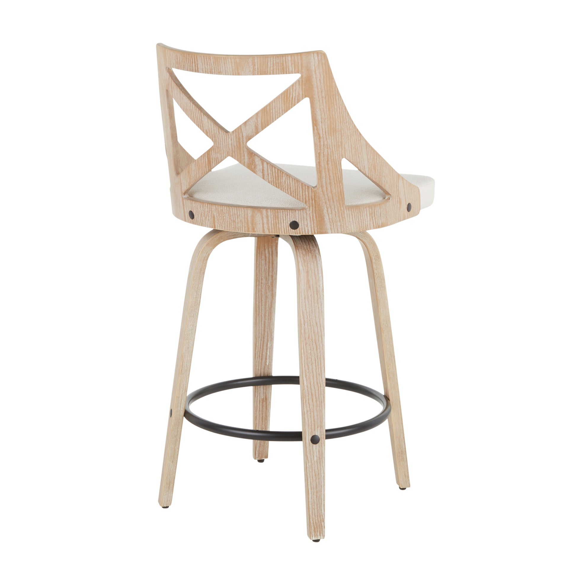 Charlotte 26" Farmhouse Fixed Height Counter Stool with Swivel in White Washed Wood and Cream Fabric by LumiSource - Set of 2