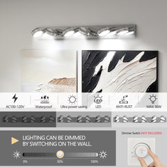 LED Vanity Lights 43in Bathroom Lights Fixtures over Mirror 6 Light LED Lighting Fixture for Bathroom 18W Mirror Lighting Fixture Modern Bath Light Bar Chrome Bath