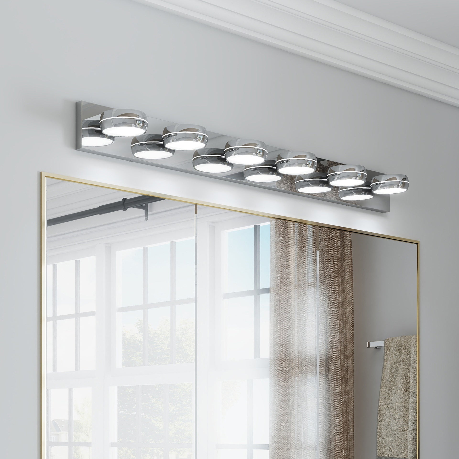 LED Vanity Lights 43in Bathroom Lights Fixtures over Mirror 6 Light LED Lighting Fixture for Bathroom 18W Mirror Lighting Fixture Modern Bath Light Bar Chrome Bath
