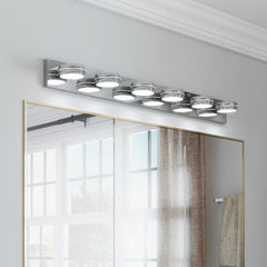 LED Vanity Lights 43in Bathroom Lights Fixtures over Mirror 6 Light LED Lighting Fixture for Bathroom 18W Mirror Lighting Fixture Modern Bath Light Bar Chrome Bath