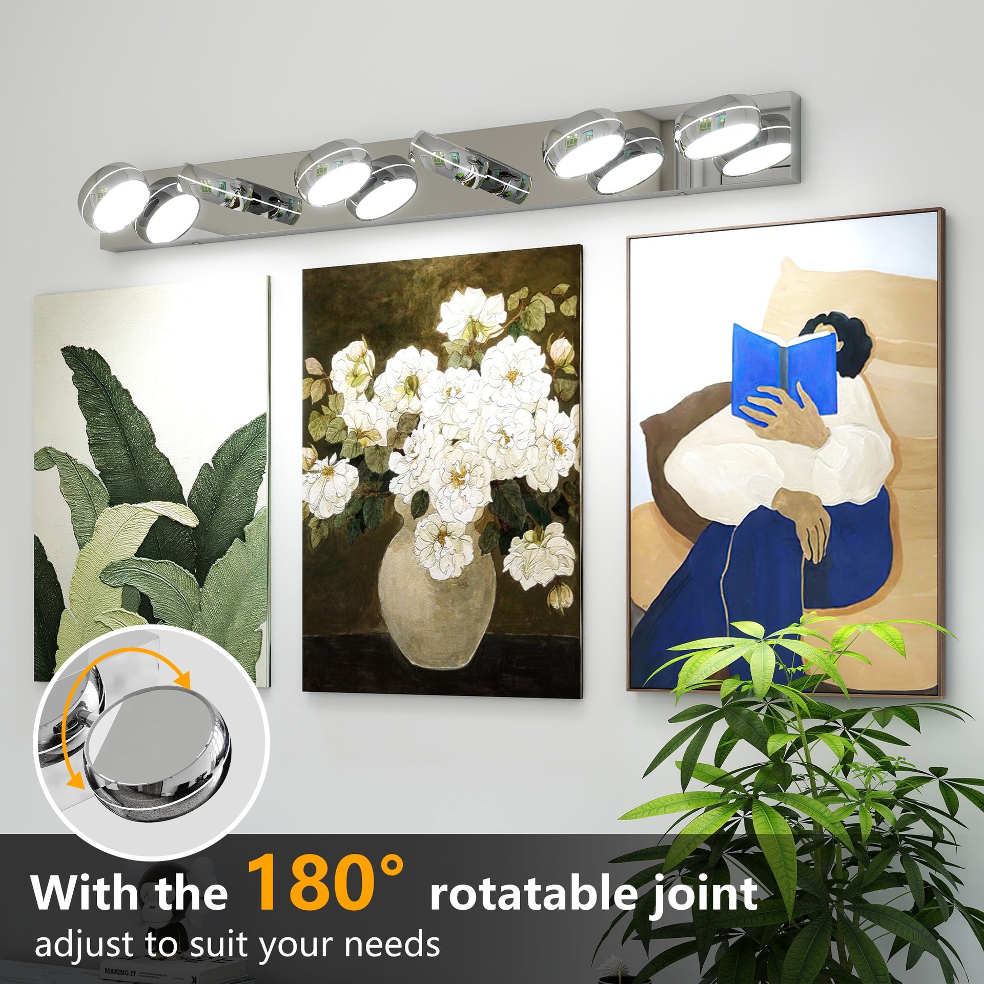 LED Vanity Lights 43in Bathroom Lights Fixtures over Mirror 6 Light LED Lighting Fixture for Bathroom 18W Mirror Lighting Fixture Modern Bath Light Bar Chrome Bath